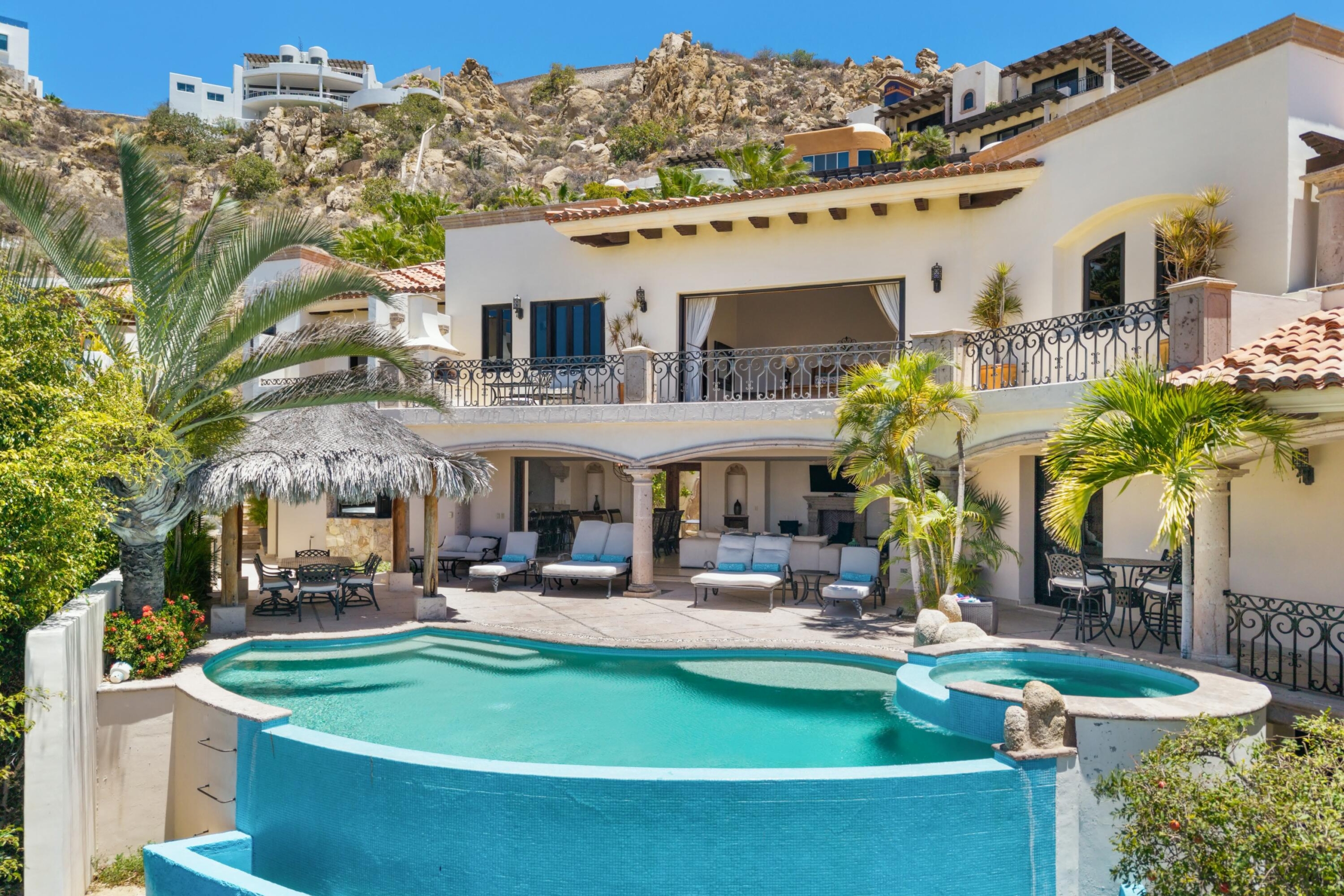 Pedregal Pedregal Csl First time on the market, Villa Antigua is a six-bedroom, seven-bathroom residence located within the prestigious community of Pedregal, offering a rare opportunity to own a timeless property in Cabo's most exclusive neighborhood.Antigua blends classic Mexican architecture with hacienda-style furnishings, creating an atmosphere of inviting and understated luxury. Dramatic architectural details and exceptional craftsmanship are evident throughout, including stone columns, marble floors, and tasteful designer décor in warm earth tones.Its spacious layout includes six generously sized bedrooms, ideal for both private enjoyment and high-end rental use. The upper level bedrooms provide enhanced privacy, beautiful ocean for sale
