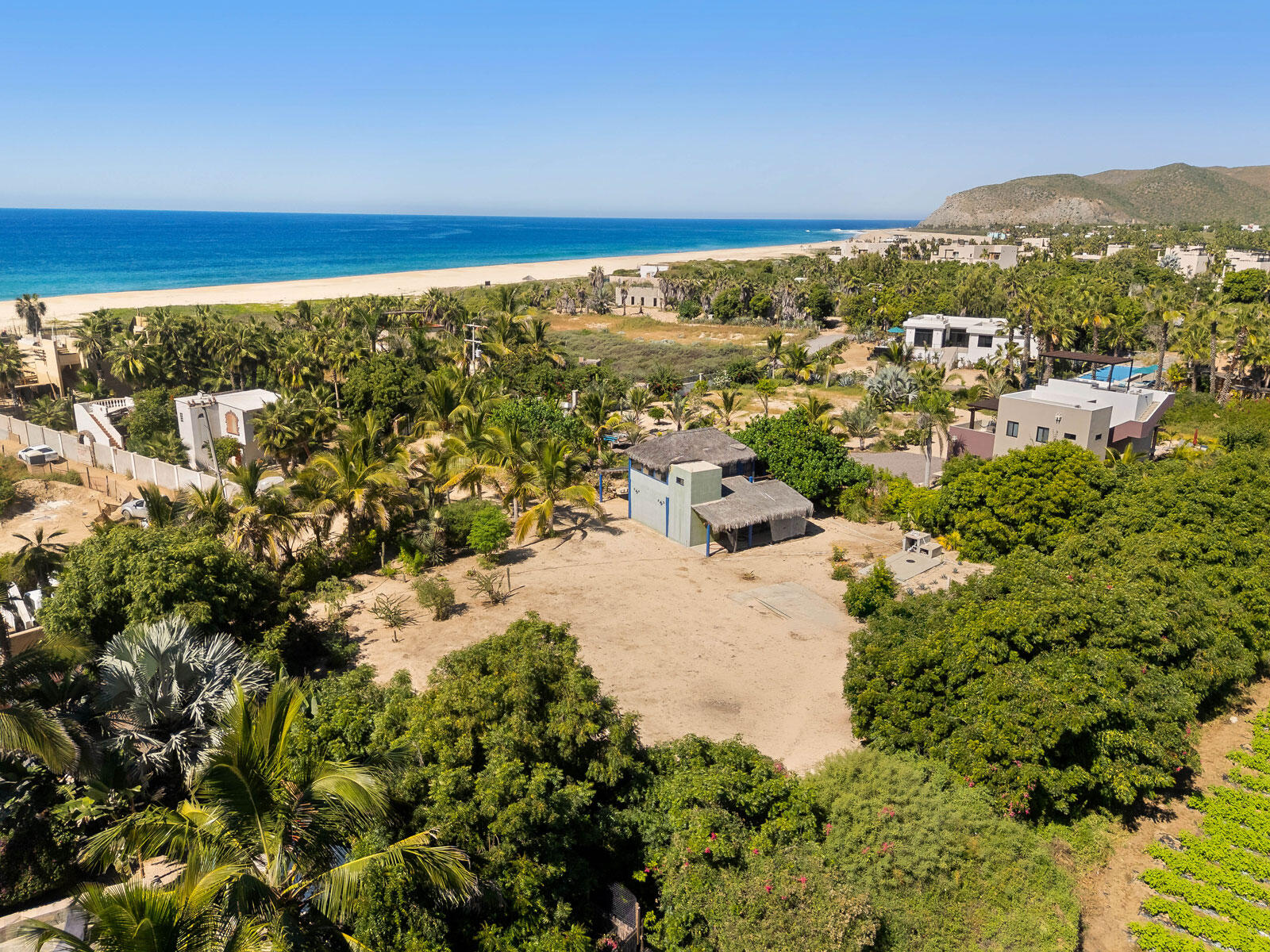 Pedregal Pescadero Classic surf casita in El Pescadero — steps from San Pedrito. Just one row back from the beach in one of the most peaceful coastal enclaves of El Pescadero, this classic Mexican surf casita sits on an oversized ½+ acre lot surrounded by palms, mature gardens, and ocean air. A walled and gated sanctuary with CFE power, active Ejido water, cistern and pump, and established fideicomiso this is the rare combination everyone waits for here. From the rustic loft bedroom and second floor, watch whales pass, follow every winter sunset, and fall asleep to Pacific surf. The existing home comes with completed architectural remodeling plans for a two-story, two-bedroom home. The existing home has a loft living area under the palapa roof, two baths, and a garage. This land is ideal for those who want to grow food, build a food forest, practice permaculture, or simply live seasonally outdoors. This corner of San Pedrito has become a small, quiet, like-minded community with slow mornings, surf walks, starry nights, supportive neighbors, and true Baja time.Walk to the world-class San Pedrito surf break. Ride a bike to farm stands, coffee, mezcal bars, and small eco-tourism operations. It is still the old Baja feeling but with the infrastructure that makes living easy.A rare chance to own a spacious coastal property in one of Baja's most effortlessly soulful places, an opportunity for people to build a different life. – Casa Lindo Mar, Pacific, Pacific, BS