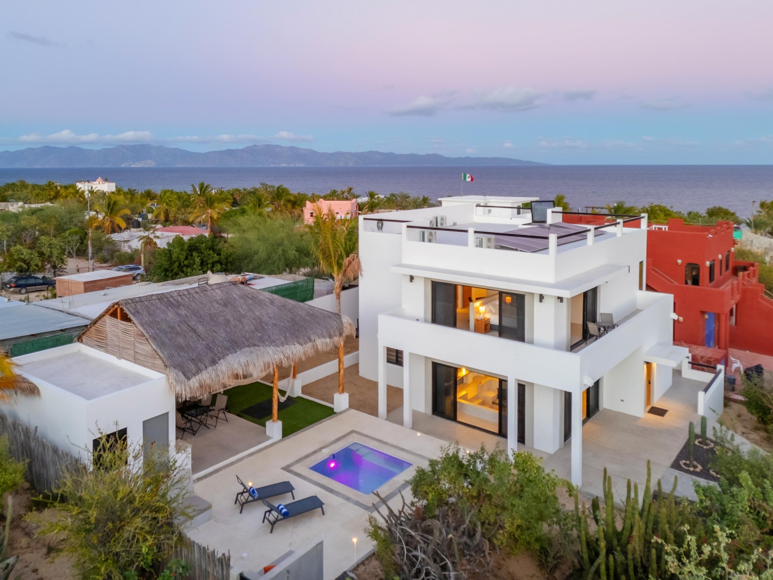 Pedregal Todos Santos-General Casa Corfu brings Mediterranean flare to Todos Santos. This spacious 3 bed 3.5 bath home sits on an expansive half-acre lot, a rare find in Todos Santos, and offers exceptional potential for future additions such as a casita or a pool. The layout creates an easy flow and seamless connection between indoor comfort and outdoor living. The property is situated on the highly desirable beach side of Camino a Las Playitas and is a very short walk to the beach. You will enjoy unobstructed, 360-degree – Isla San Martin, La Paz, BS
