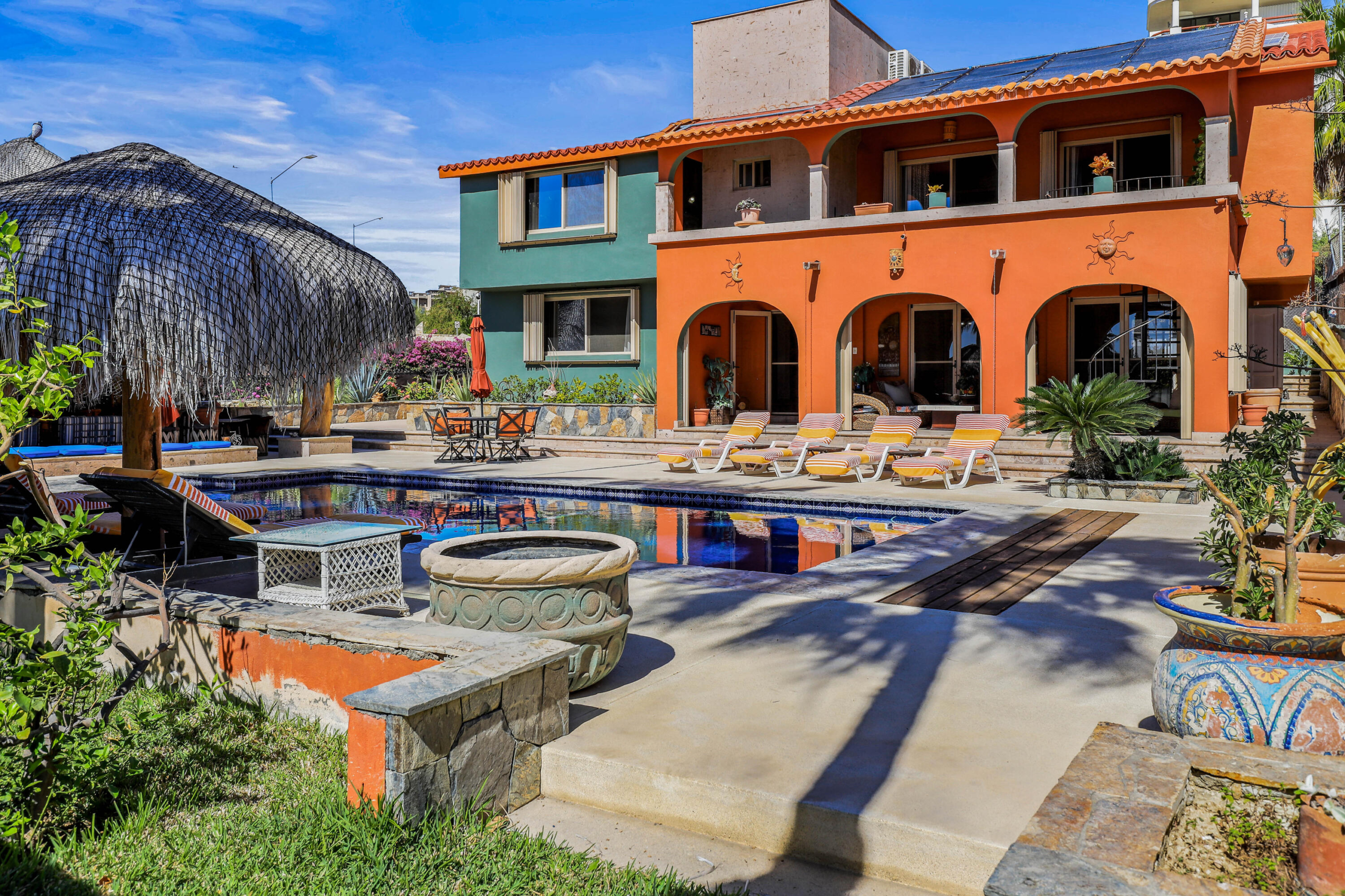 Pedregal Cabo Bello Located in the desirable gated community of Cabo Bello, this duplex residence offers flexibility, privacy, and excellent income potential. Designed as two fully independent living spaces, the property features a total of five bedrooms, two kitchens, and two BBQ areas, ideal for large families or owners seeking to live in one unit while renting the other.One of Cabo Bello's standout features is its swimmable beach, one of the best in the Tezal area, just minutes away. Known for its security and peaceful atmosphere, the community offers gated access and 24/7 surveillance.Conveniently located near Fresko, Costco, Home Depot, and some of Cabo San Lucas' top restaurants, this property is perfect as a full-time residence, vacation home, or smart investment opportunity. – NO. 56 FINISTERRA ST., San Jose del Cabo, BS